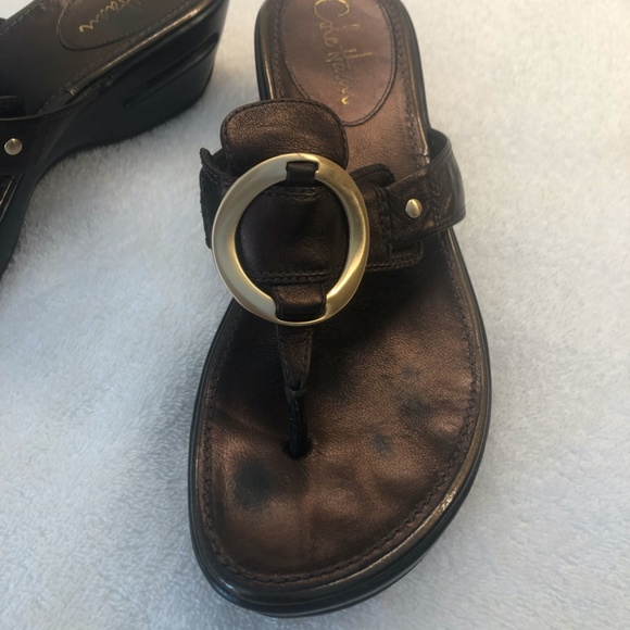 Cole Haan Nike Air Thong Wedge Sandals,  Metallic Brown w/ gold accents size 7.5 - Picture 4 of 9